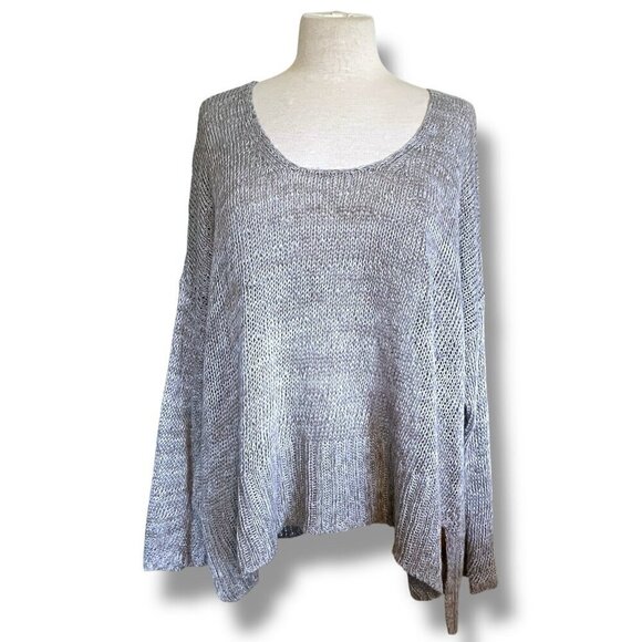 Eileen Fisher Sweaters - Eileen Fisher Womens Sweater Sz Medium Large Gray Linen Open Knit Minimalist